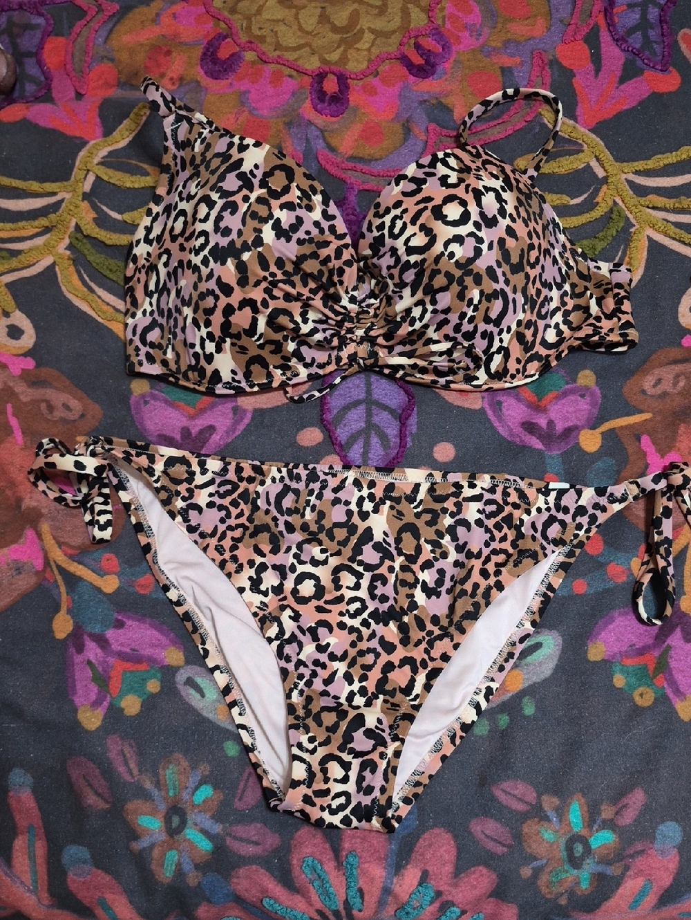 Shade & Shore Leopard Print Bikini in Pink and Tan